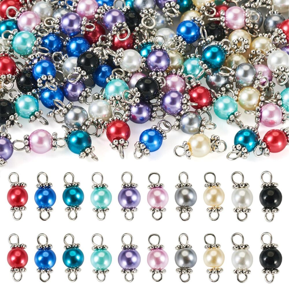 6394 100Pcs Pearl Links Charms Pearl Connector Charms Round Glass Round